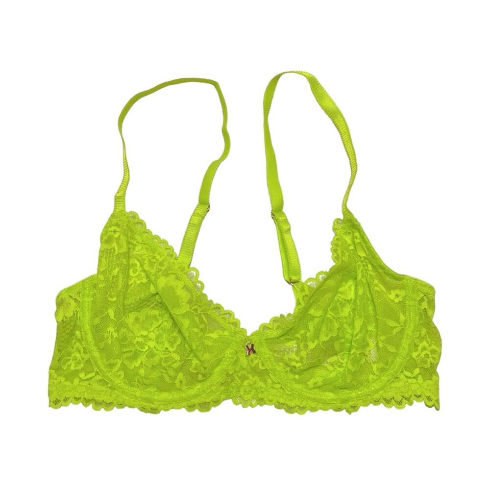 Savage X Fenty Floral Lace Unlined Bra Acid Lime Size 34C